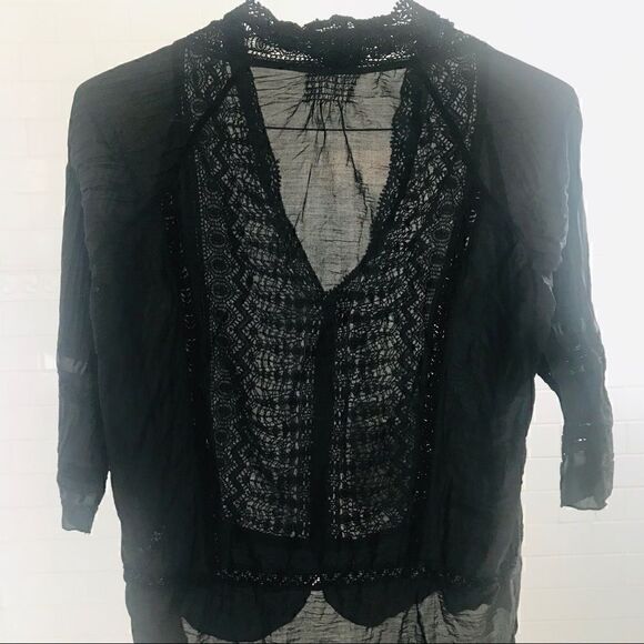 Anthropologie Tops - Anthropologie TINY black see through lace blouse